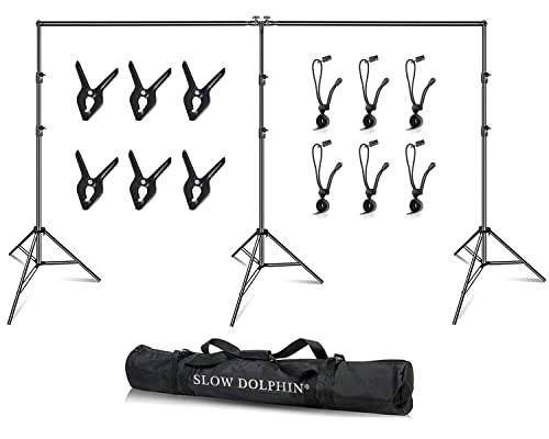 SLOW DOLPHIN Photo Video Studio 20ft (Wide) x 10ft (Tall) Heavy Duty Adjustable Width & Length Photography Backdrop Stand Background Support System Kit with Spring Clamps, Backdrop Clips, Carry Bag