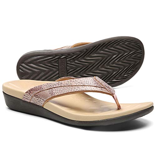 MEGNYA Arch Fit Orthopeic Flip Flops for Women, Plantar Fasciitis Sandals for Pedicure Bunions, Comfortable Slippers with Arch Support for House Walking size 6