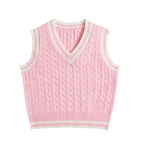 Hyipels Women's Sweater Vest,Y2K Sleeveless Pattern Preppy Style Knitted Crop Tank Top for Girl