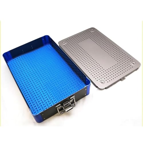 miowakoling Aluminum Sterilization Box with Silicone Mat & Latching Lid, 16.7" L × 10.2" W × 3.5" H, Lightweight Sterilization Tray Case for Mobile Surgical Teams, Dental Van Services(Gray)