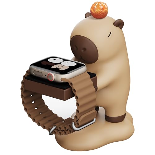 RISOKOKU for Apple Watch Charger Stand Holder Compatible with Apple Watch Series Ultra2/Ultra/SE2/10/9/8/7/6/SE/5/4/3/2/1(49mm,46mm,45mm,44mm,42mm,41mm,40mm,38mm)，Cute Capybara iWatch Charging Dock