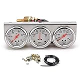 2" 52mm Chrome Panel 3in1 Car Meter Oil Pressure Fahrenheit Water Temp Ammeter Triple Gauge Kit Set White Face