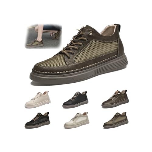 Elevator Shoes for Men Height Increase, Men's Invisible Height Increasing Elevator Shoes Taller Height Sneakers Casual Shoes with Height Increase Insoles Breathable Lace Up Oxford Shoes (Mesh brown - inner heightening, Adult, Men, 6, Numeric, US Footwear Size System, Wide)
