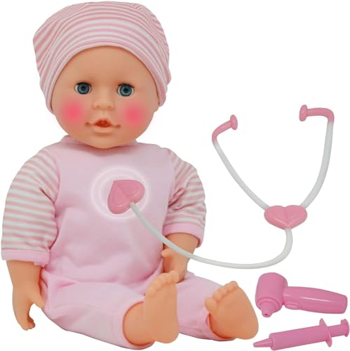 Interactive Talking Baby Doll Doctor Set Toy Pack for Kids – 14” Doll with Lights, Sound Effects, Pretend Play Dr Checkup Accessories – Pink Newborn Hospital Care Nursing Playset for Toddler Girl 3+