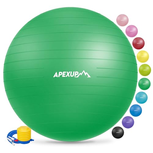 APEXUP Yoga Ball Exercise Ball, Anti Slip Stability Ball Chair, Heavy Duty Large Gym Ball for Fitness, Balance, Core Workout and Physical Therapy (XL (27"~30") 75cm, Dark Green)