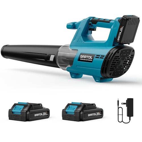 GARTOL Cordless Leaf Blower, 600CFM 190MPH, Brushless Motor, 6-Speed, 2×20V Batteries & Charger, Lightweight Electric Leaf Blower for Lawn Care, Yard, Dust, Snow, Compatible with Makita 18V Batteries
