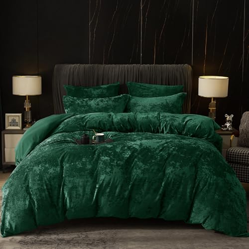 PHF Truly Velvet Duvet Cover Set King Size, 3pcs Ultra Soft Breathable Comforter Cover Set, Luxury Cozy Flannel Duvet Cover with Pillow Shams Bedding Collection, 104" x 90", Emerald Green