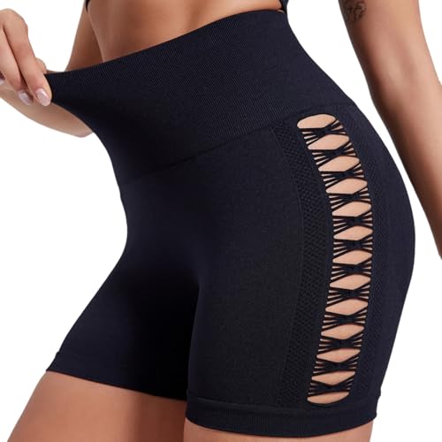 Bike Shorts Push Up Seamless Leggings Leopard Women Gym Yoga Workout Clothes Athletic Running Tummy Control Shorts Black Small