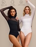 Avidlove Women Long Sleeve Bodysuit Turtle Neck Shapewear Body Suits Mesh One Piece Leotard Shirt Going Out Tops Fall Outfits