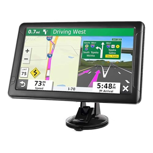 GPS Navigator for Car, Latest 2025 Map, Truck GPS 9 inch Touch Screen, Real Voice Spoken Turn-by-Turn Direction Reminding, Speed and Red Light Warning, Vehicle GPS Satellite Navigation System (Brown)