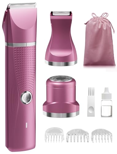 unibono 3-in-1 Electric Razor for Women - Waterproof Women Bikini Trimmer,Rechargeable Electric Shaver for Women,Pubic Hair Trimmer Women,Personal Trimmer Groomer for Body Hair (Rose Red, RR-1)