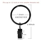 AMZSEVEN 40 Pack Metal Curtain Rings with Clips, Drapery Clips Hooks, Decorative Curtain Rod Clips 1.5 in Interior Diameter, Vintage Black