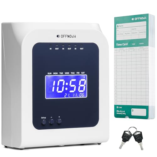 OFFNOVA Thermal Time Clock for Employees Small Business, No Ink Ribbons or Network Needed, in/Out Time Attendance Machine with 50 Time Cards