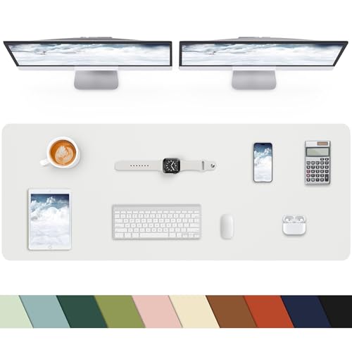 Large Leather Desk Pad Protector, Office Desk Mat,Mouse Pad, Non-Slip PU Leather Desk Blotter, Laptop Desk Pad, Desk Accessories for Office& Home (Ivory White, 55" x 24")