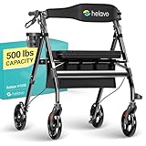 Helavo Bariatric Walker with Large, Height-Adjustable Seat, 500 lbs Weight Capacity, All Terrain 8-inch Wheels, 28-inch Wide - Extra Wide Heavy Duty Rollator for Seniors