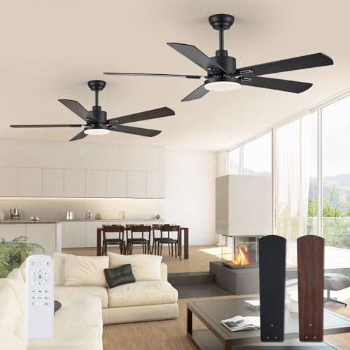 ZMISHIBO 2 Pack 52" Ceiling Fans with Lights, Black Modern Ceiling Fan with Remote, Farmhouse Indoor Ceiling Fan with Dual Finish Blades, Quiet & Strong Motor, Bright LED Light.