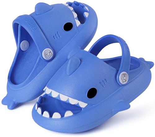 KVbabby Kids Shark Slides, Cloud Shark Slippers for Boys Girls Toddler, Cute Pillow Slippers with Non-slip Cushioned Thick Sole, Soft Open Toe Sandals Blue 7-7.5 Toddler