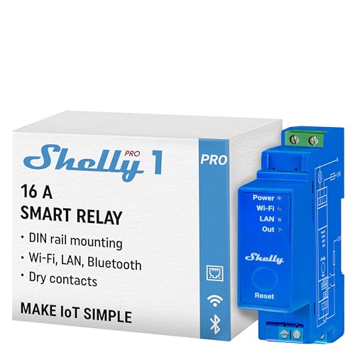 Shelly Pro 1 | Wi-Fi & LAN, 1-Channel Smart Relay Switch | Home Automation | Bluetooth Gateway | Compatible with Alexa & Google Home | No Hub Required | Remote Control | Timer Schedule | Dry Contacts