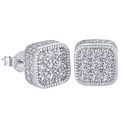 VEXXS S925 Diamond Stud Earrings for Men, 14K Real Gold Plated Iced Out Earrings Micro Pave 5A CZ Stones Men’s Studs, Hypoallergenic 925 Sterling Silver Studs