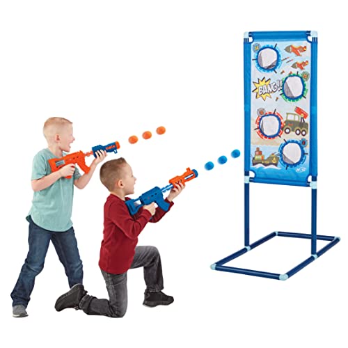 NSG Aeroblast Shooting Games for Kids - 2pk, 24ct Soft Foam Balls and 2 Pump Action Blaster Guns, 2-Player Toy Blaster Gun Set with Standing Shooting Target
