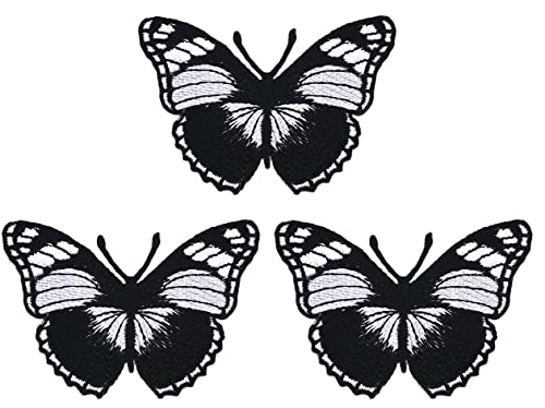 Pack 3 Black Mystery Butterfly Iron On Embroidered Patch Applique Backpack Dress Jean Shirt Jacket Bag DIY