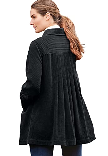 Woman Within Plus Size Pleat-Back Corduroy Jacket Long Oversized Barn Coat - 3X, Black