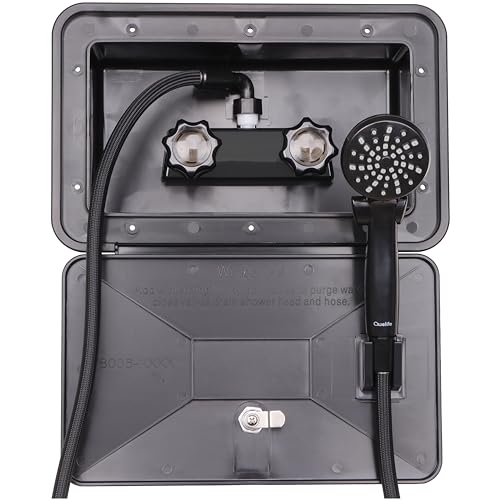Awelife RV Outdoor Shower Exterior Shower Box Kit for RV, Camper, Van, Travel Trailer, Motorhome and Boat, Black