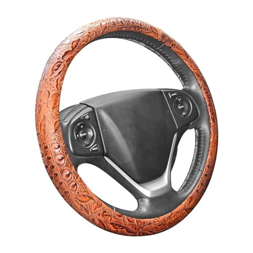 ZYHW Car Steering Wheel Cover Universal 15 inch Auto Antislip Leather Protector Flower Grain Brown