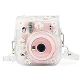 Yitengteng Camera Case for Fujifilm Instax Mini 11/9/8 Camera,adjustable PVC Camera Protective Cover Daisy Transparent Sling Shell Bag with Shoulder Strap