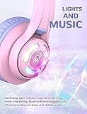 iClever Cat Ear Kids Bluetooth Headphones, LED Lights Up, 74/85/94dB Volume Limited, 50H Playtime,Bluetooth 5.2, USB C,Kids Headphones Wireless Over Ear for Travel iPad Tablet, Meow Macaron-Purple