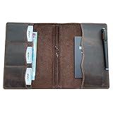 Travelers Notebook Cover with Inner Pockets, Card Slots and Pen Holder, A5 Size, Dark Brown