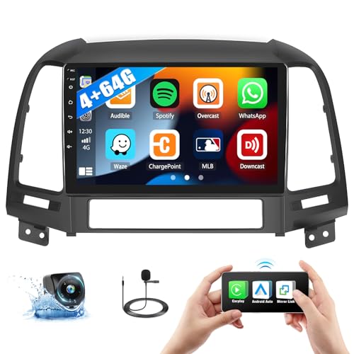 [4+64G]8-Core Android 13 Car Stereo for Hyundai Santa Fe 2006-2012 with Apple Carplay&Android Auto,9 Inch Car Radio with Mirror Link Bluetooth FM/RDS WiFi GPS Navigation SWC Dual USB+AHD Backup Camera