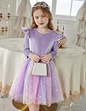 Arshiner Princess Dresses for Girls Velvet Tulle Tutu Party Sparkle Clothes Purple Rainbow Size 7