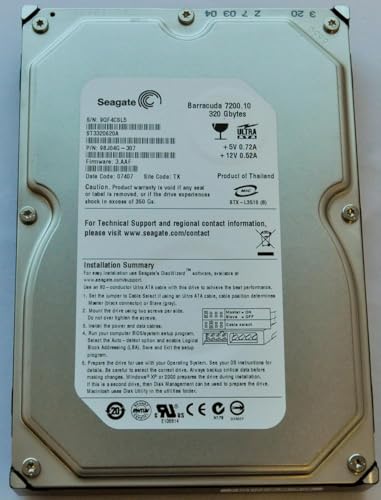 Seagate ST3320620A 320GB Barracuda 7200.10rpm 16MB Cache IDE Ultra ATA100 / ATA-6 3.5" Hard Drive