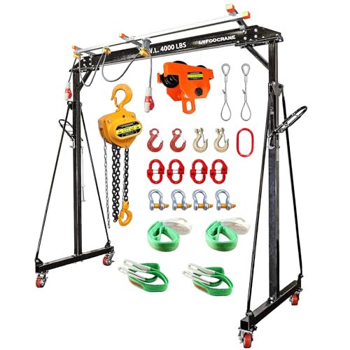 4000 Lbs (6600 lbs Static Loading Test) Gantry Crane, Ajustable 7.87-11.04 FT, Shop Crane 2T with Hoist, Trolley, Sling, Shackles, Hooks and Festoon System Garage Gantry Crane