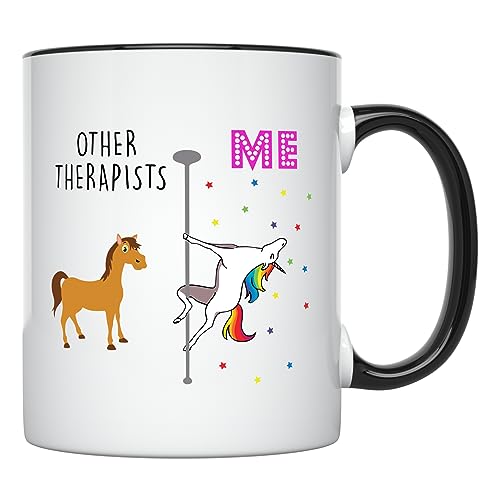 YouNique Designs Therapist Coffee Mug, 11 Ounces, Fun Therapist Gifts Funny Unicorn Mug, Best Therapist Ever (Black Handle)