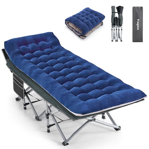 Fragess Camping Cot, Sleeping Cots for Adults, Portable Camping cots with Mattress, Pillow and Carry Bag, 1200D Double Layer Oxford, 600 LBS Weight Capacity Cots for Sleeping (Blue)