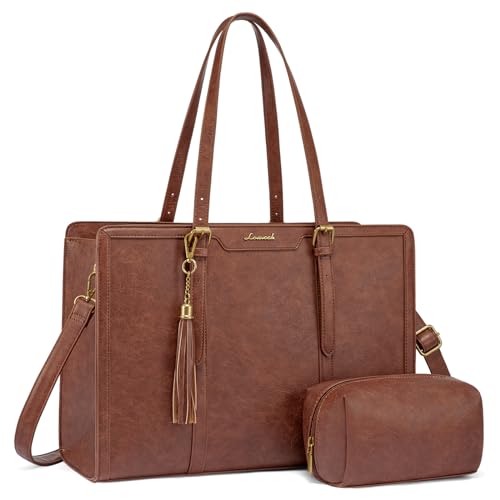 LOVEVOOK Laptop Bag for Women Vintage Work Tote Bag 15.6 inch Large Capacity Computer Purse with Clutch for Teacher