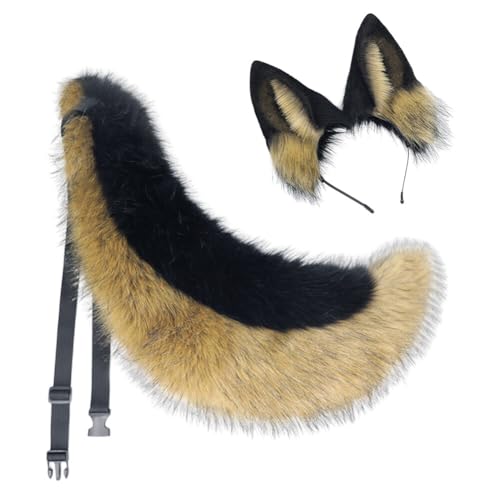 Faux Fox Tail Ears Headwear Set, Artificial Wolf Animal Tail Headbands Headdress Animal Cosplay Costume Accessories Adult
