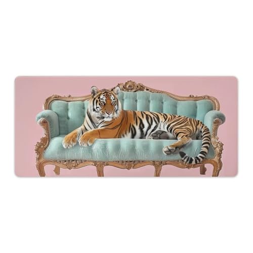 Wildlife Animals Mousepad Extended Tiger Large Mouse Pad Funny Pink Desk Mat for Keyboard and Computer Pad Non-Slip for Gaming Home Office Supplies for Desk 35.4 x 15.7 Inch