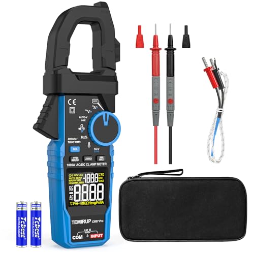 Inrush Digital Clamp Meter Multimeter - TEMIRUP T-RMS 6000 Counts 1000A Amp Voltage Tester with VFD, LOZ, Measures NCV, AC/DC Voltage Current, Continuity Capacitance Frequency Resistance, Temperature