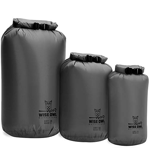 Wise Owl Outfitters Waterproof Dry Bag 3-Pack – Lightweight & Airtight 5L/10L/20L Small & Large Dry Bags for Kayaking, Beach, Travel, Boating, Hiking
