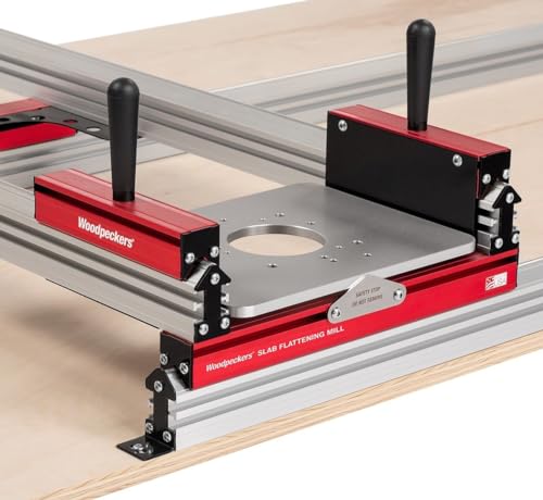 Woodpeckers Slab Flattening Mill, Basic, 38"x56" Capacity, USA Made Wood Slab Leveling Jig, Includes Router Sled, Rails, Clamping Dogs