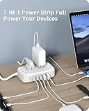 KWRNVO Power Strip with USB Ports, 65W USB C Charger for Laptop 5FT Flat Extension Cord Outlet Extender with 2 AC Outlets, 3 USB C Ports, 2 USB A Ports, Surge Protector Desktop USB Charging Station