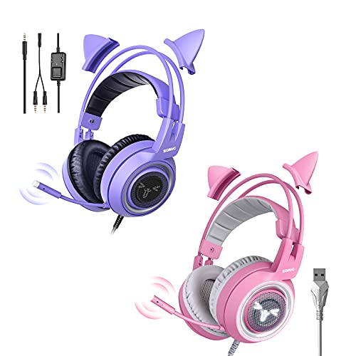 SOMIC 2 Pack Cat Headset, G951s & G951 Pink Gaming Headsets with Mic for PS4, PC, Xbox One & Nintendo Switch