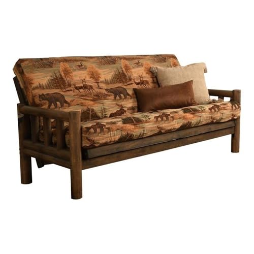 Kodiak Furniture 75" Traditional Full-Size Fabric Futon Mattress with Coil Hinged Innerspring Unit, Foam Construction, Tufted Cover, in Canadian Brown & Blue Print Finish - Frame not Included