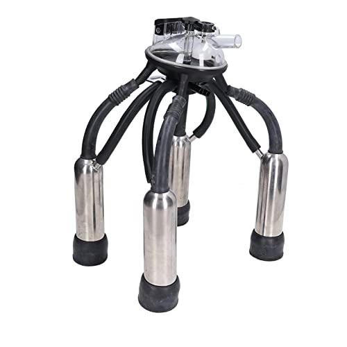 EVTSCAN Cow Milking Cluster, with 4 Silicone Teatcups, Stainless Steel Shell and Milk Claw Assembly, for Dairy Animals, Cows, Bison, Cattle, Goats, Sheep, for Vacuum Pump Automated Milk Machine