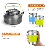 Odoland 16pcs Camping Cookware Set with Folding Camping Stove, Non-Stick Lightweight Pot Pan Kettle Set with Stainless Steel Cups Plates Forks Knives Spoons for Camping Backpacking Outdoor Picnic