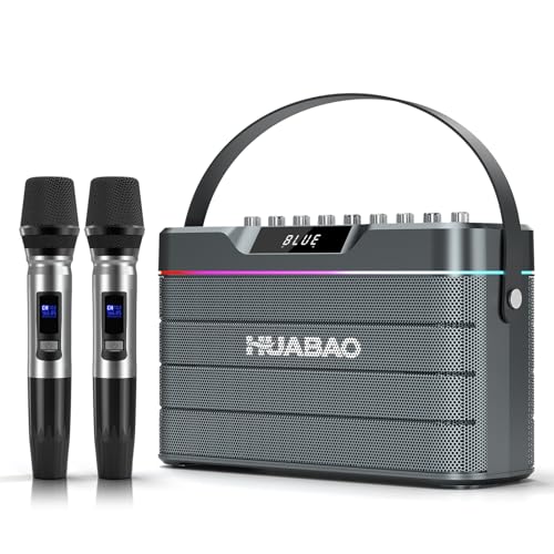 Karaoke Machine - 100W Super Bass Bluetooth Speaker with 2 Wireless Microphones, Portable PA System with LED Lights, Professional Loudspeaker, Supports TWS Pairing, and Bass/Treble/Echo Adjustment