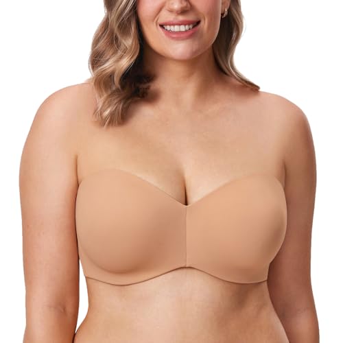 DELIMIRA Women's Strapless Bra Unlined Underwire Minimizer Plus Size Support Barely Buff 42D